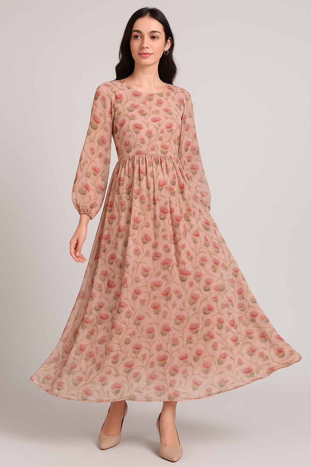 Beautiful Floral Vines Over Cream Base Digital Printed Fabrics