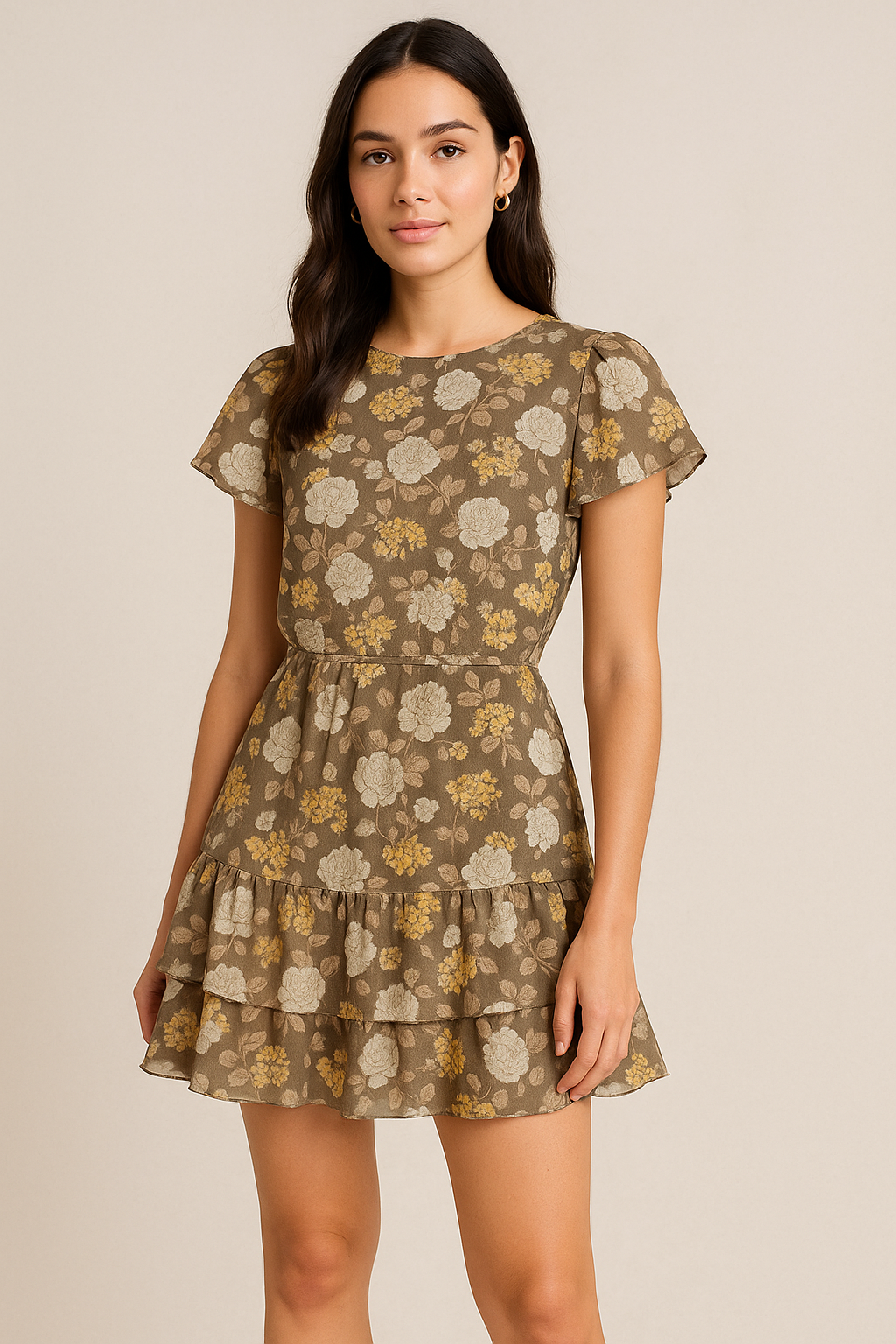 Beautiful Floral Vine Over Brown Base Digital Printed Fabric