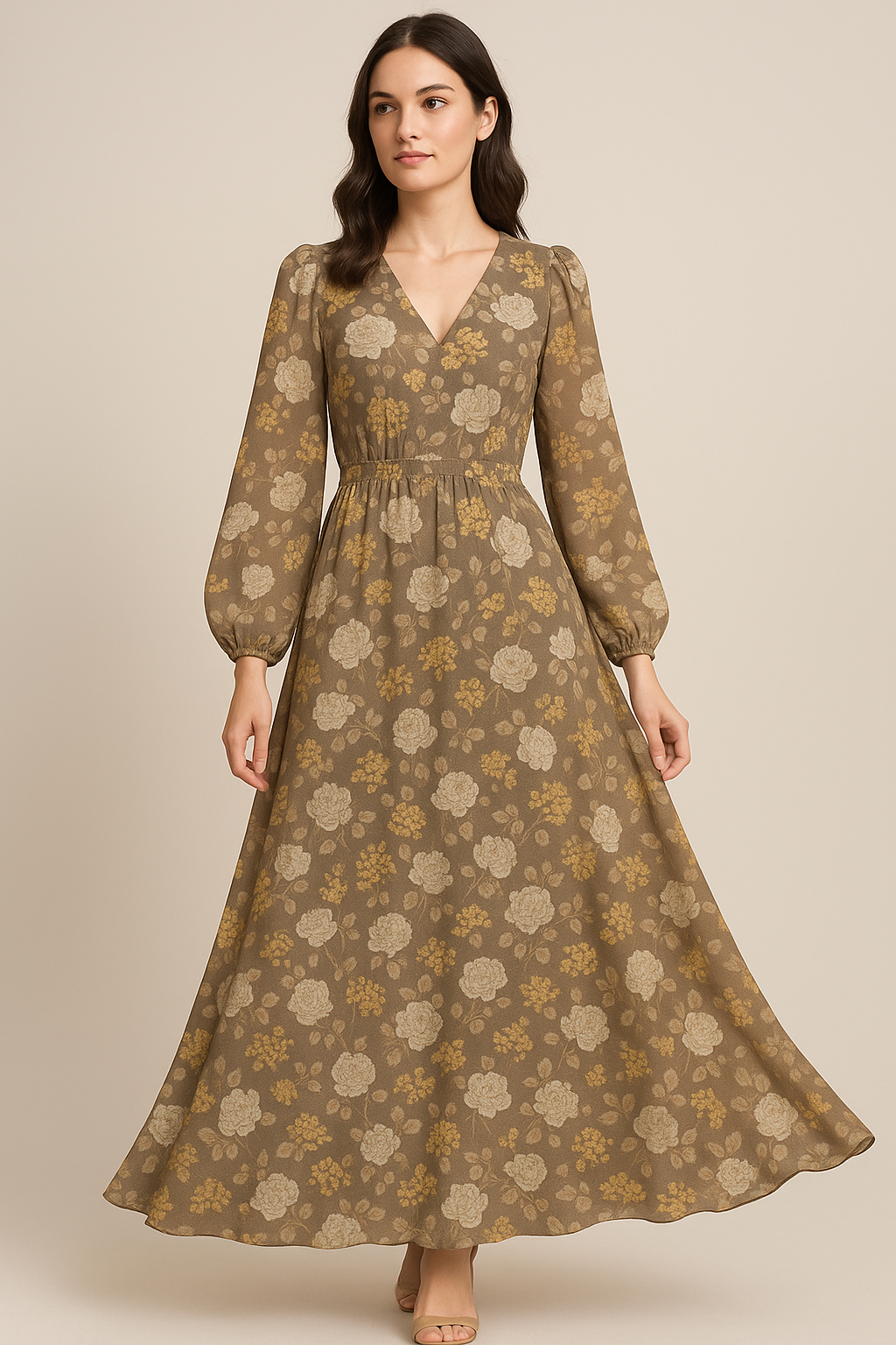 Beautiful Floral Vine Over Brown Base Digital Printed Fabric