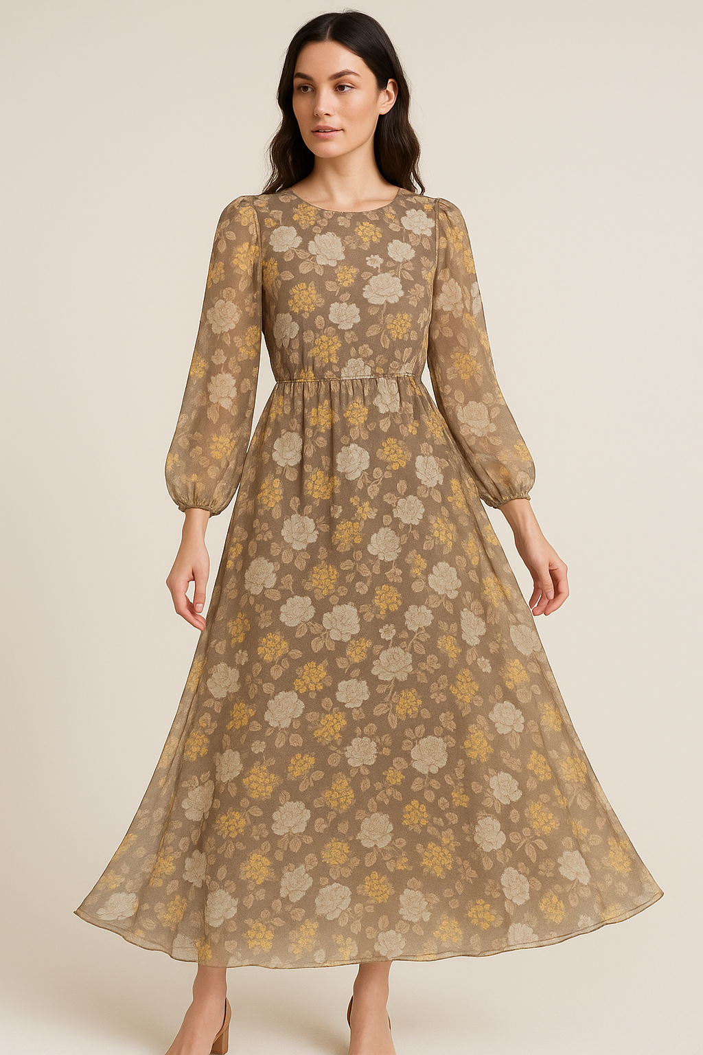 Beautiful Floral Vine Over Brown Base Digital Printed Fabric