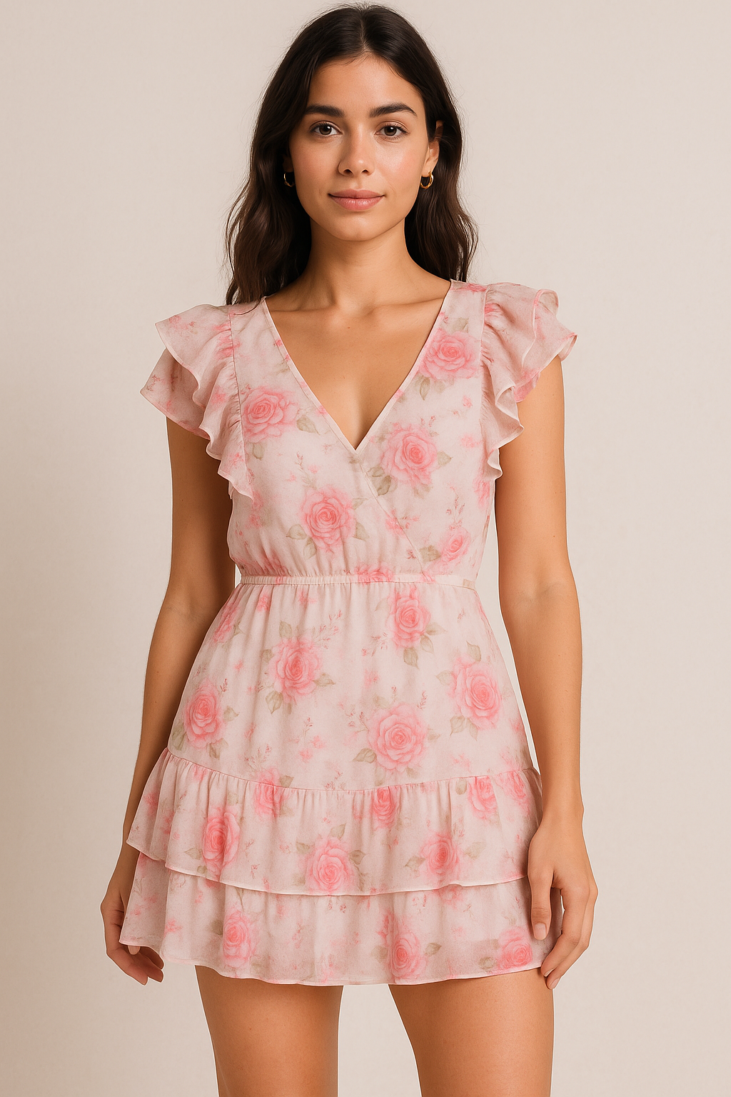 Beautiful Floating Pink Rose Digital Printed Fabric