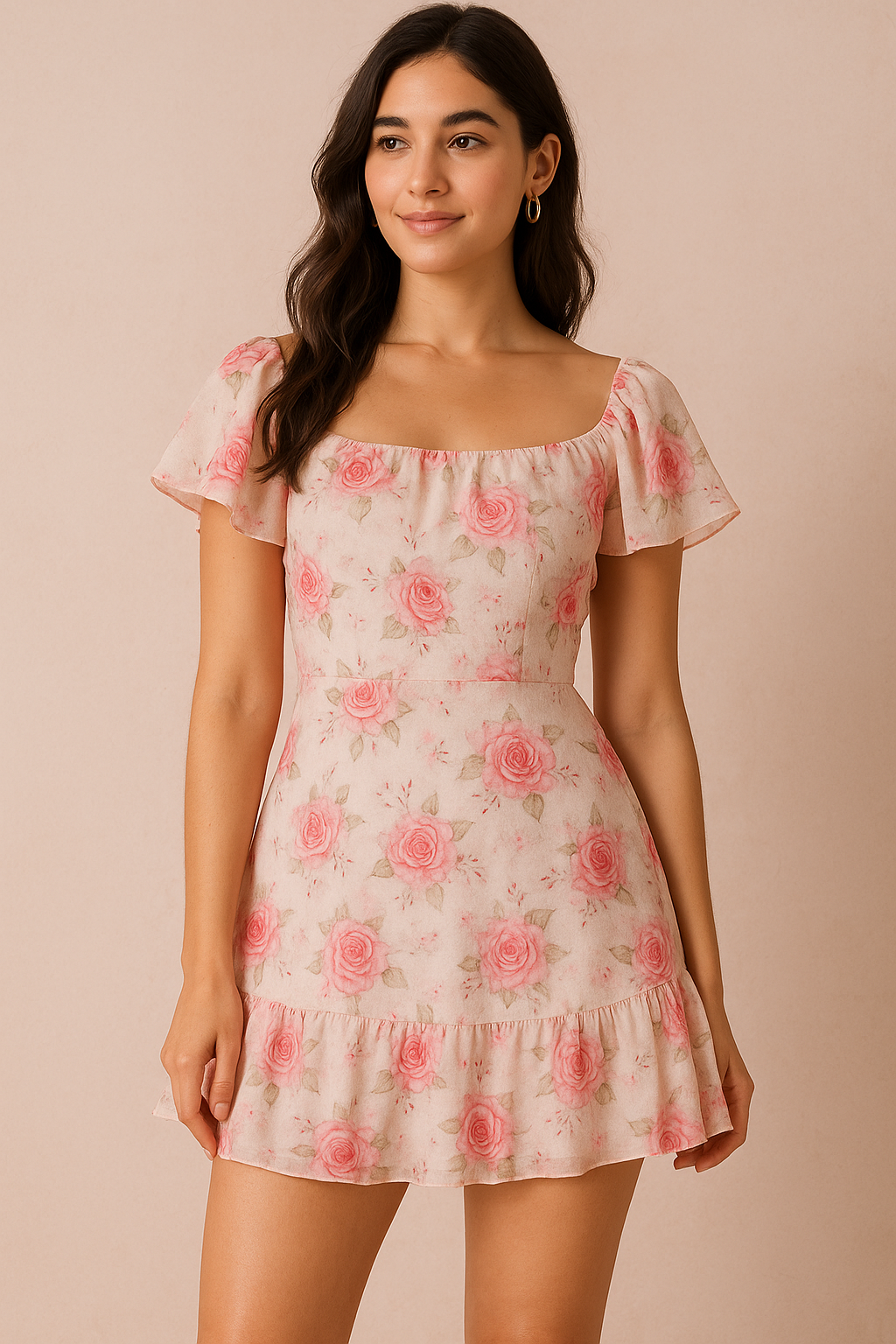 Beautiful Floating Pink Rose Digital Printed Fabric