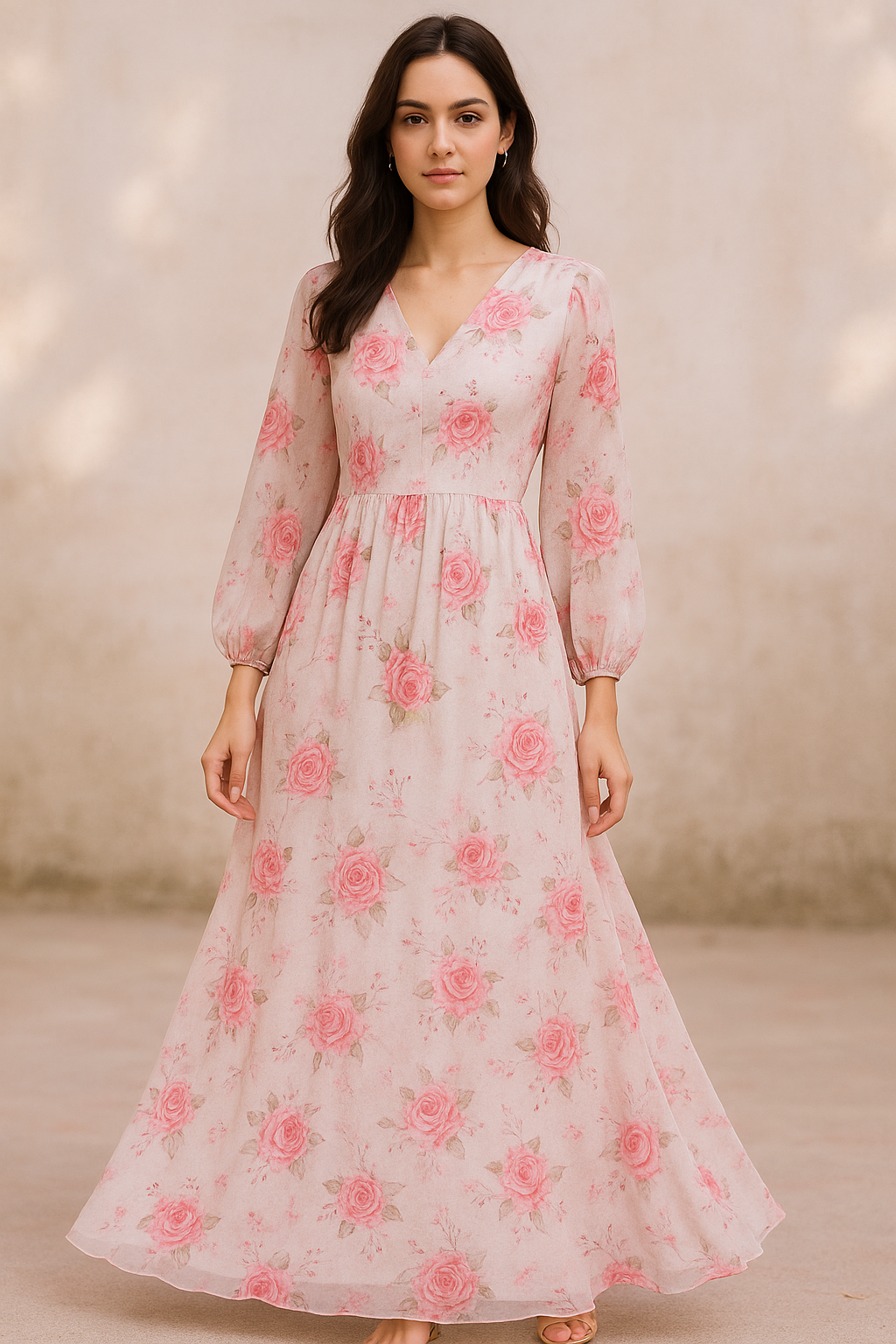 Beautiful Floating Pink Rose Digital Printed Fabric