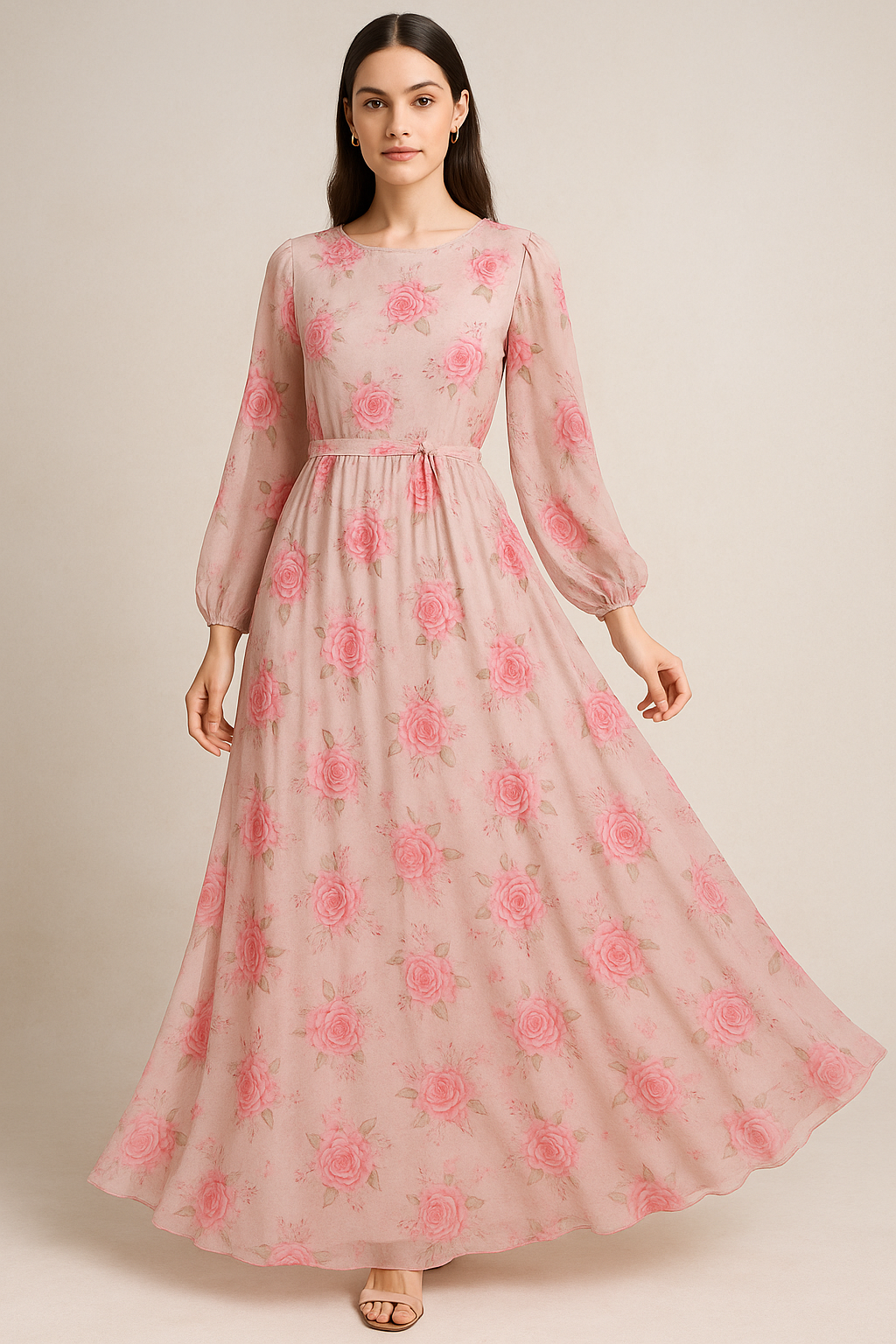 Beautiful Floating Pink Rose Digital Printed Fabric