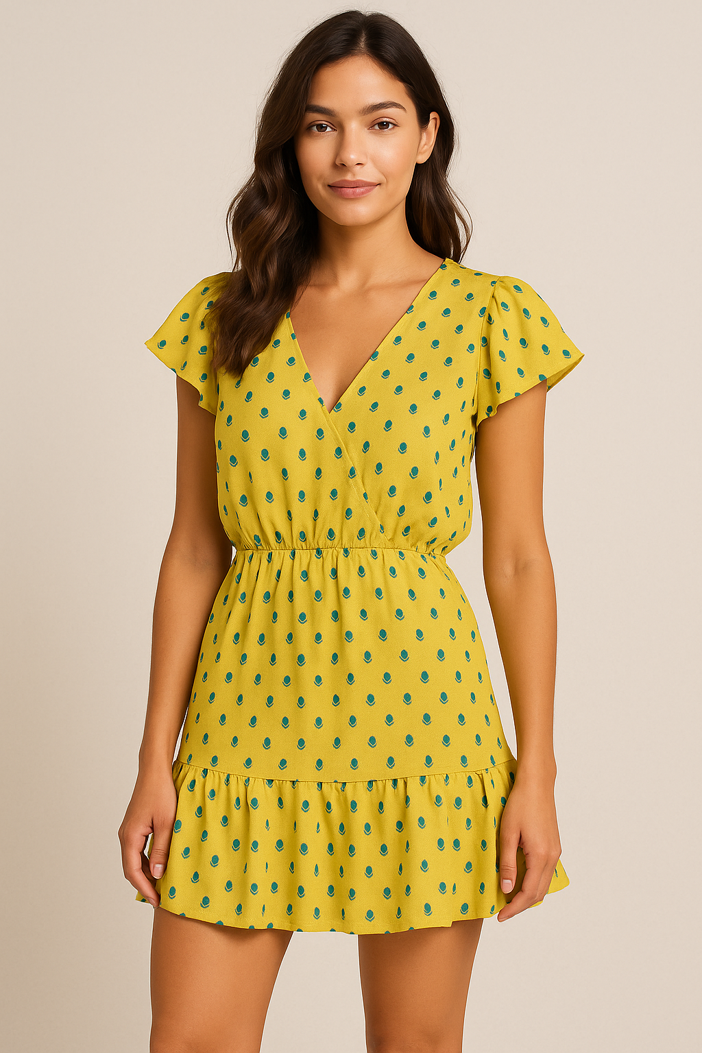 Lemon Yellow Small And Single Motif Allover Digital Printed Fabric - Pure Georgette