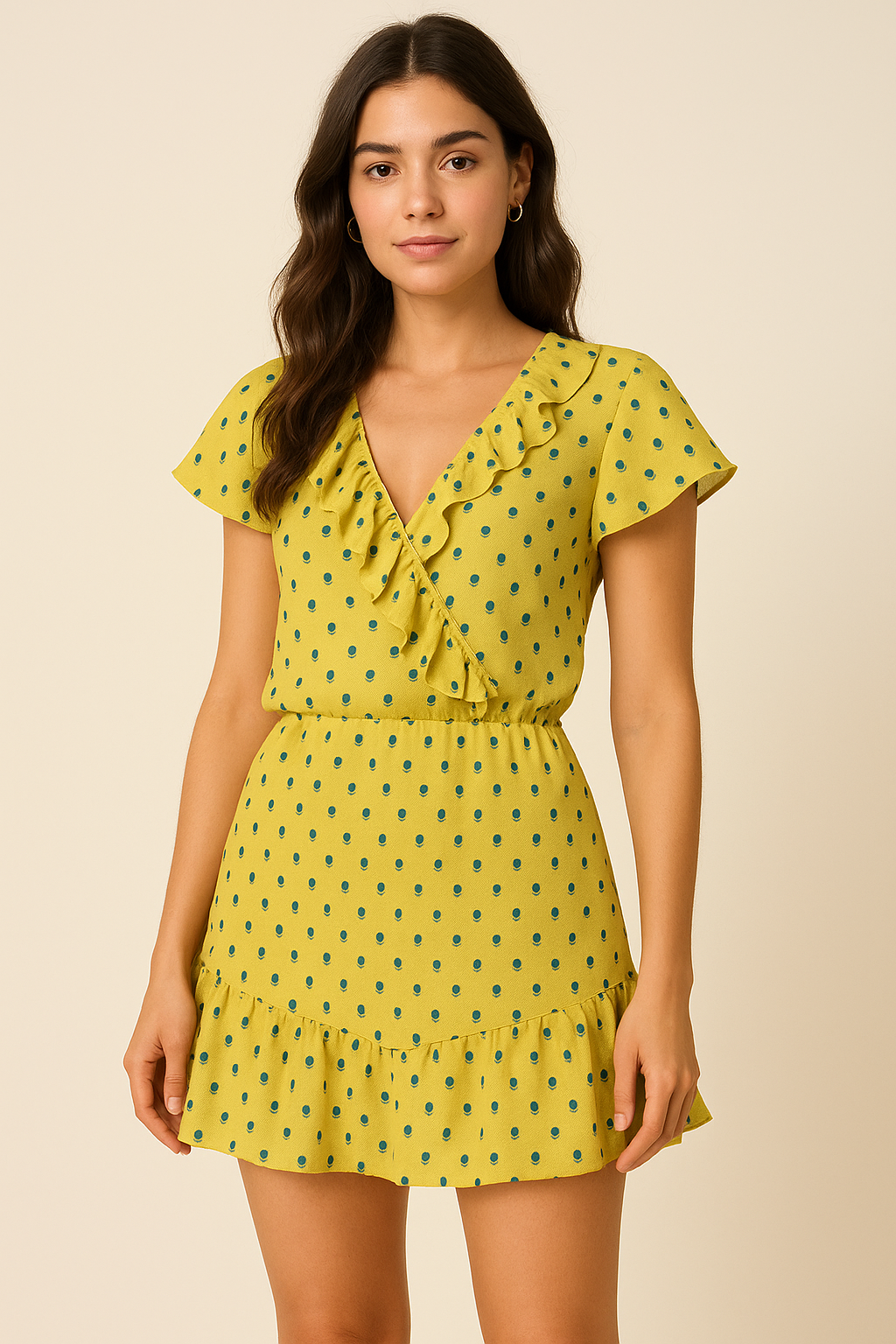 Lemon Yellow Small And Single Motif Allover Digital Printed Fabric - Pure Georgette