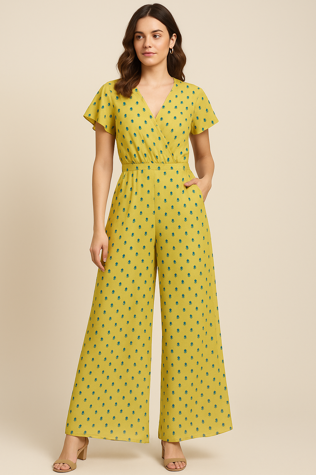 Lemon Yellow Small And Single Motif Allover Digital Printed Fabric - Pure Georgette