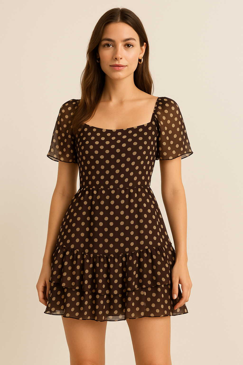 Brown Polka Dot Digital Printed Fabric - Pure Georgette