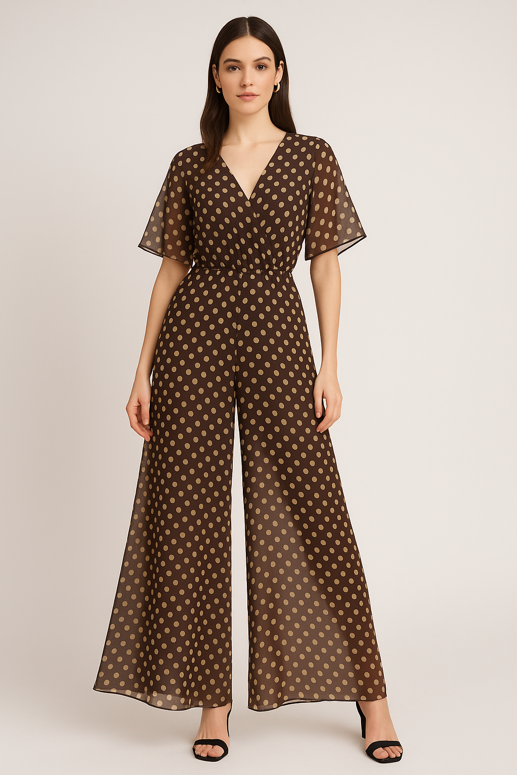 Brown Polka Dot Digital Printed Fabric - Pure Georgette