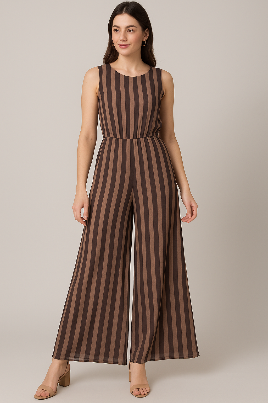 Brown Stripes Digital Printed Fabric - Pure Georgette