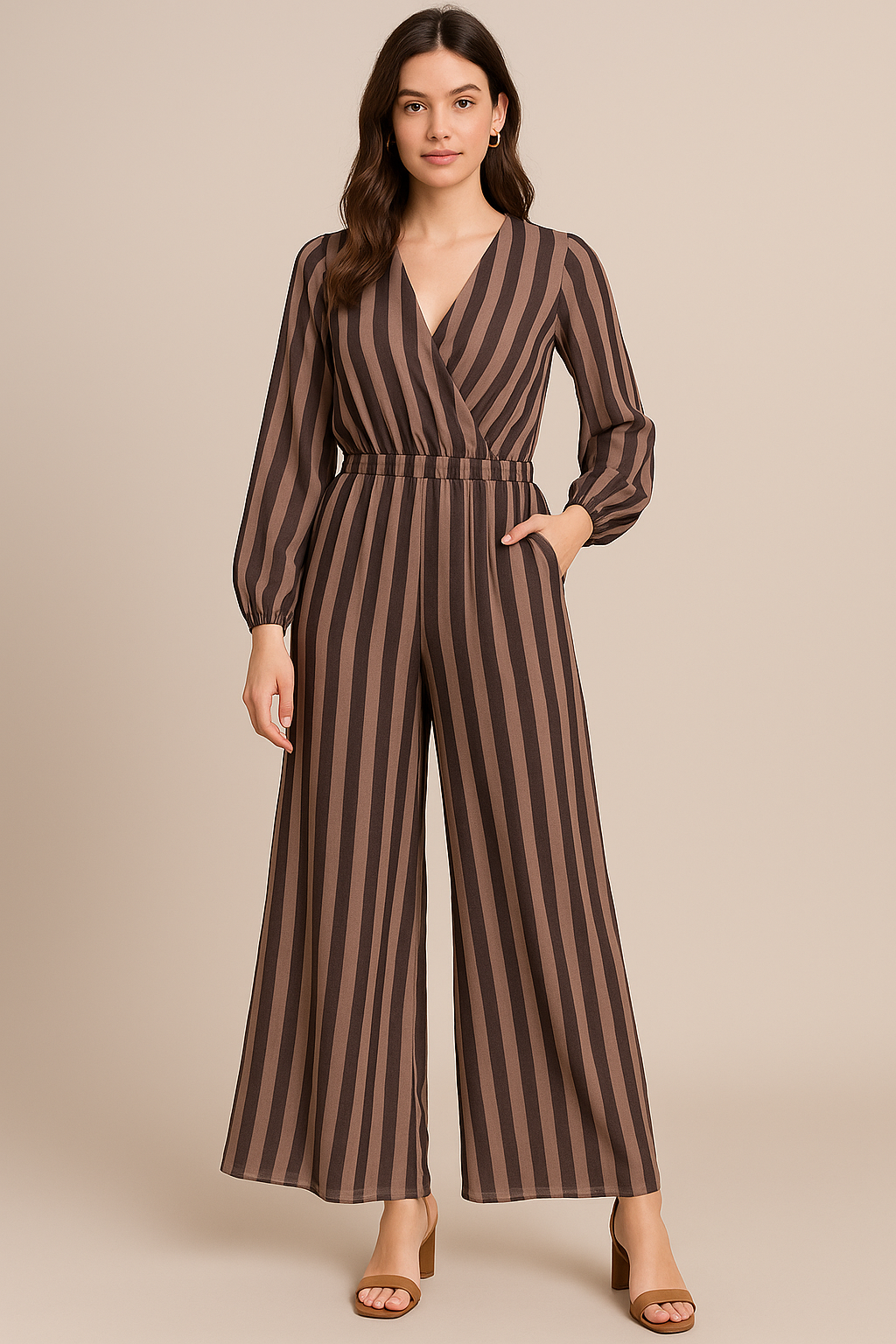 Brown Stripes Digital Printed Fabric - Pure Georgette