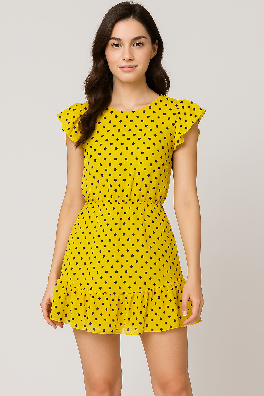 Yellow Polka Dot Digital Printed Fabric - Pure Georgette