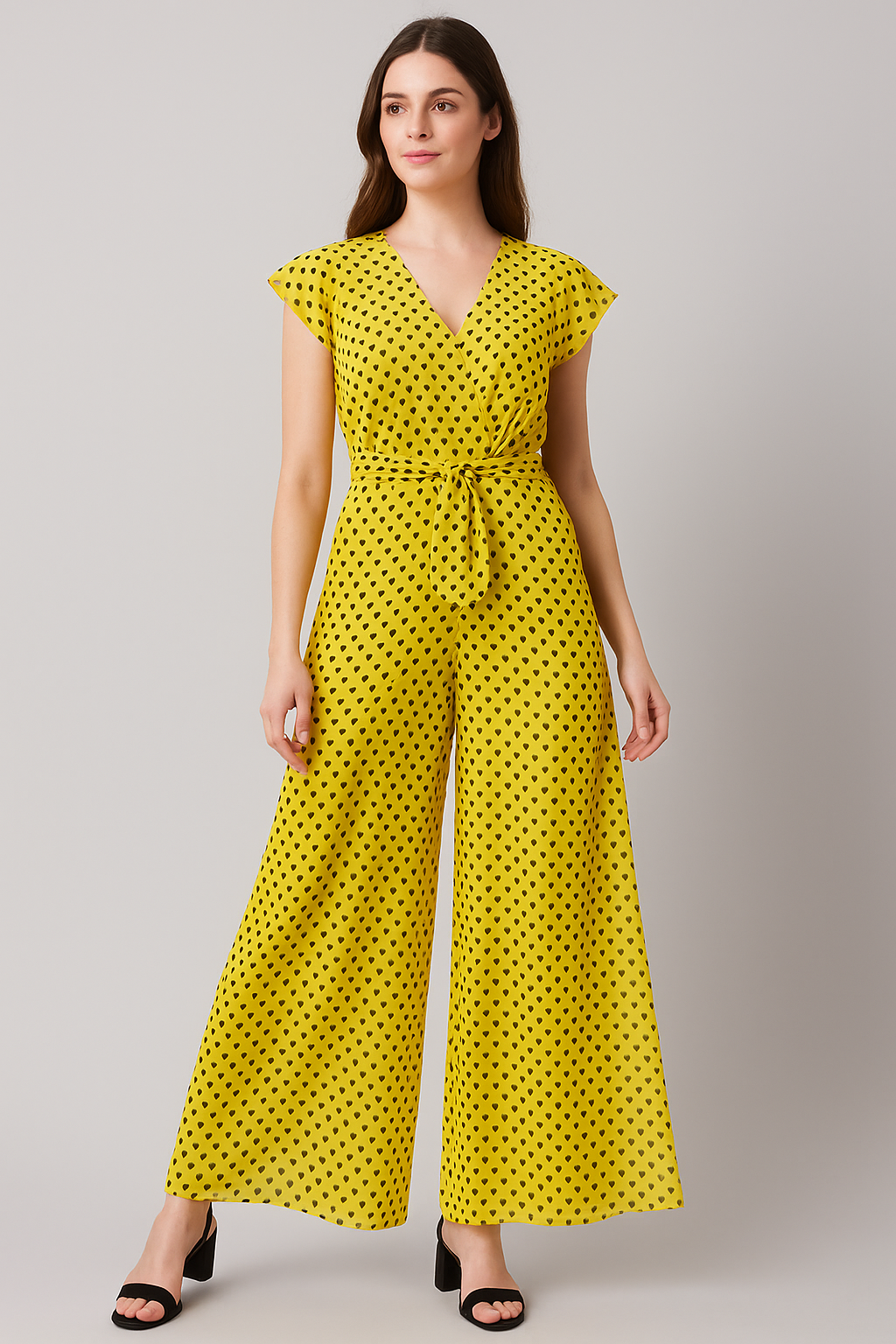 Yellow Polka Dot Digital Printed Fabric - Pure Georgette