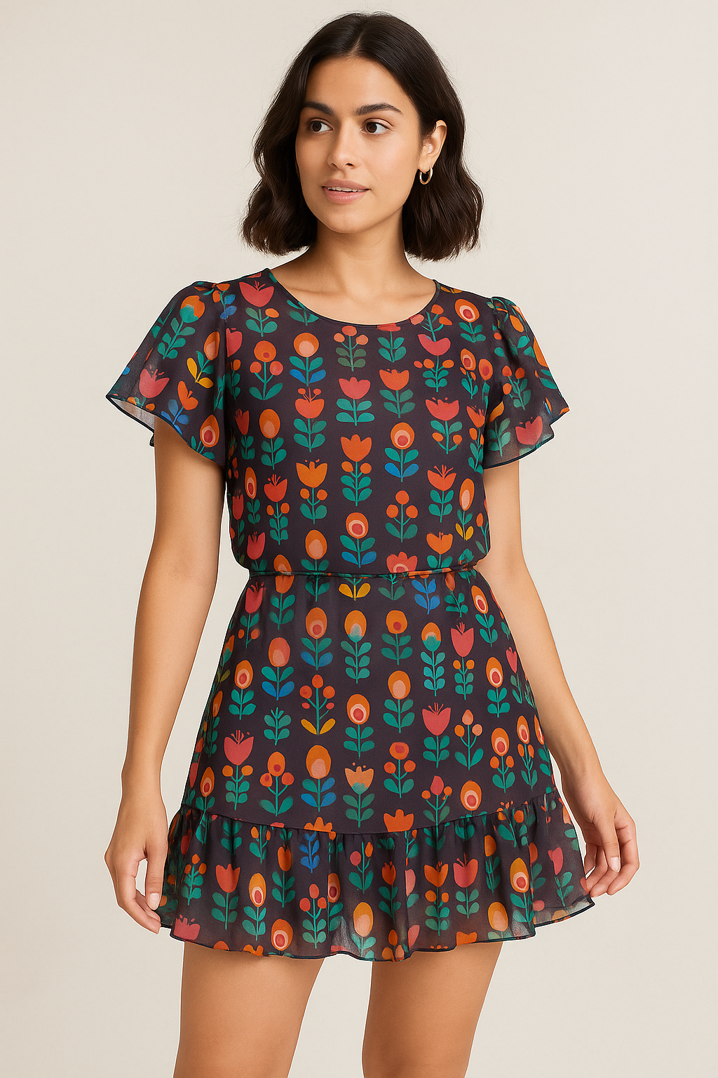 Sketchy Flowers Pattern Digital Printed Fabric - Pure Georgette