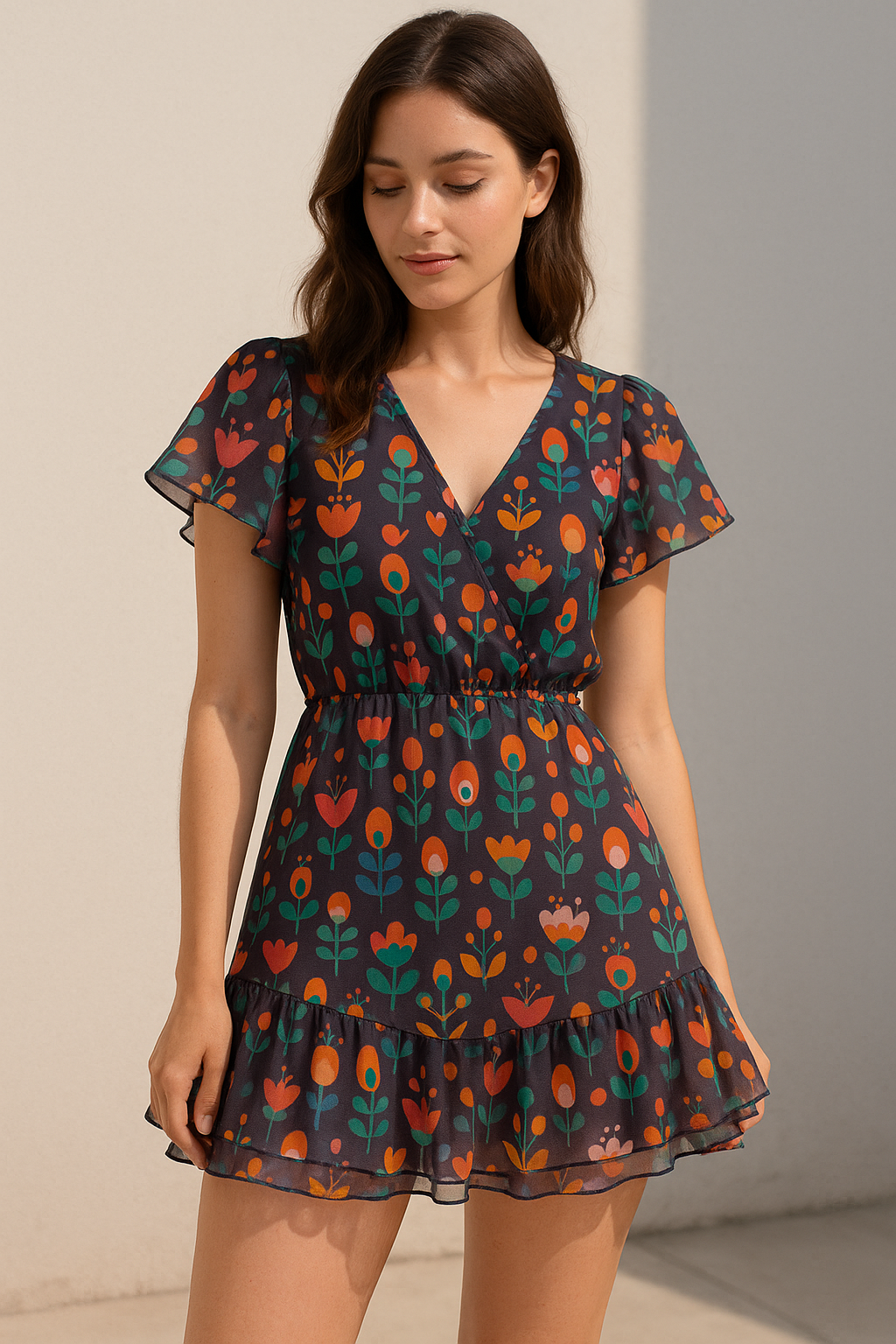 Sketchy Flowers Pattern Digital Printed Fabric - Pure Georgette