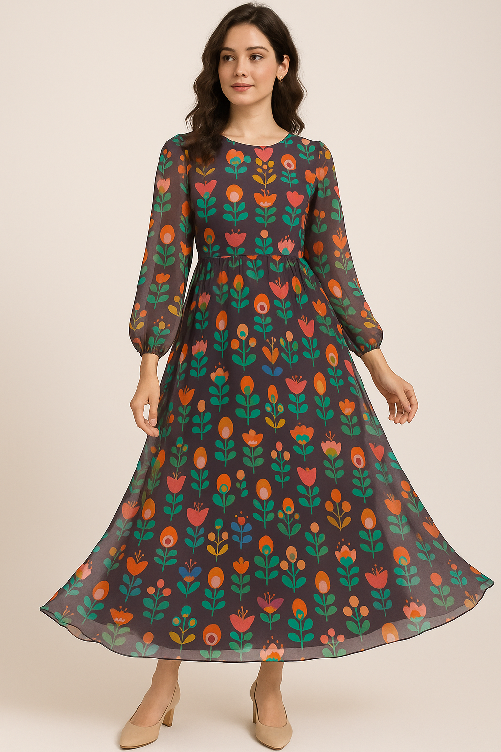 Sketchy Flowers Pattern Digital Printed Fabric - Pure Georgette