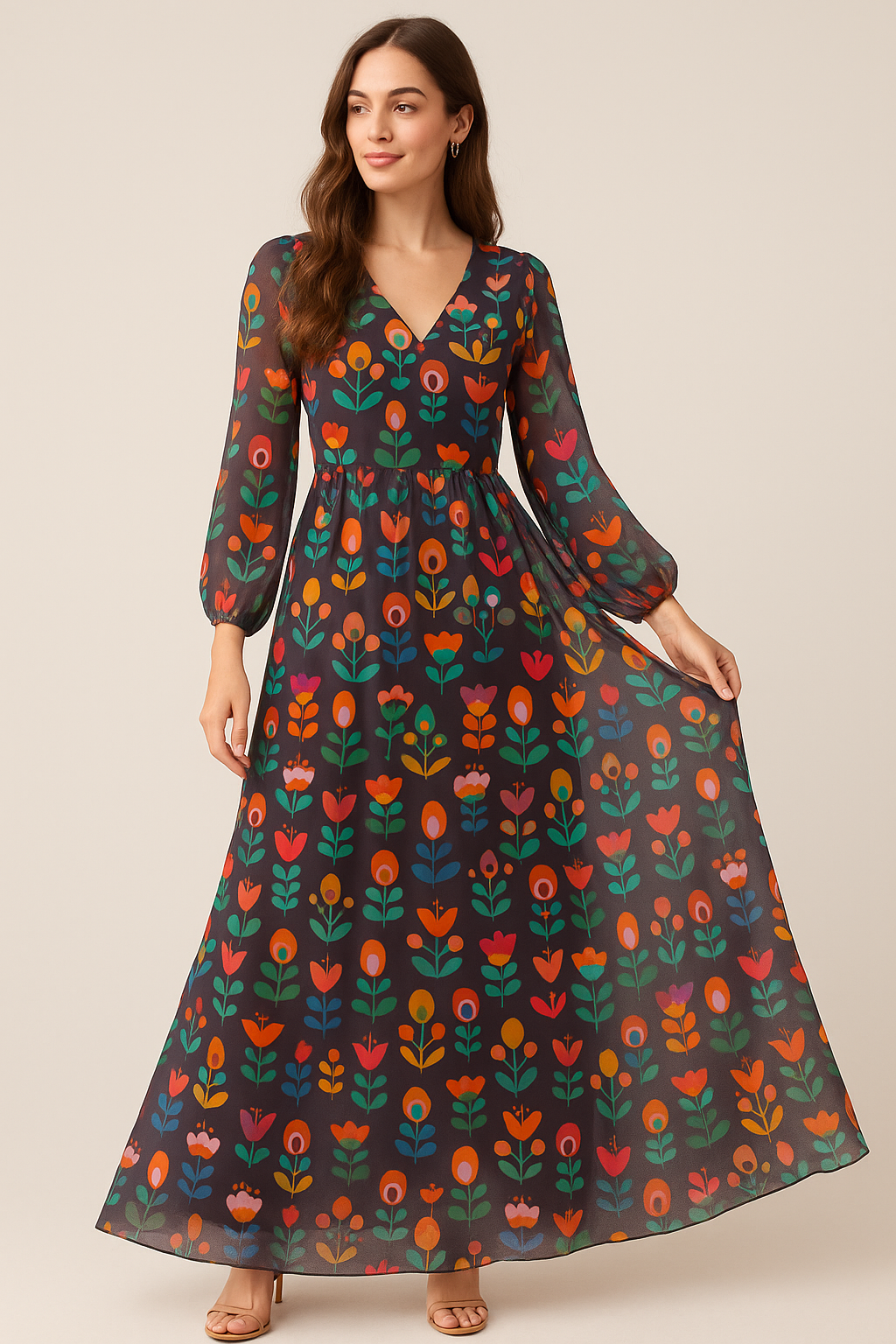 Sketchy Flowers Pattern Digital Printed Fabric - Pure Georgette