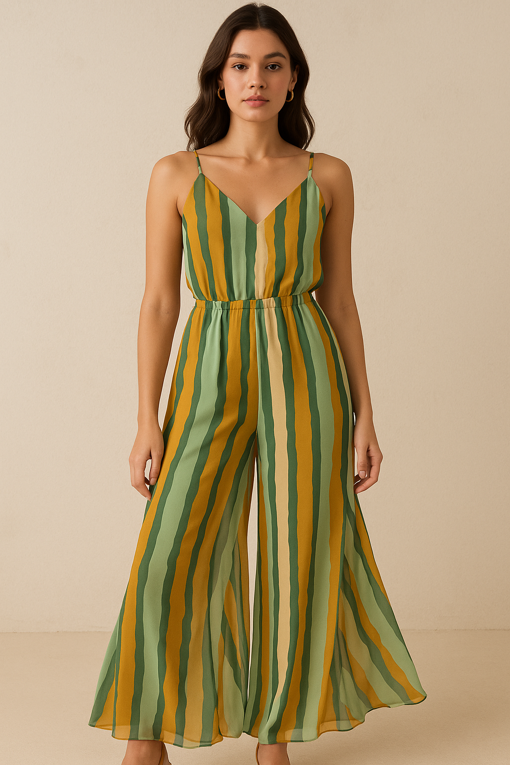 Yellow Green Stripes Digital Printed Fabric - Pure Georgette