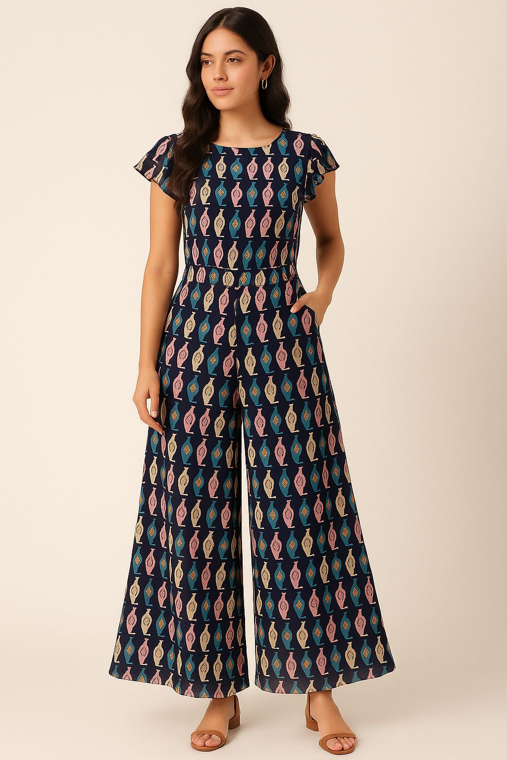 Stylized Leaf Motif Allover Digital Printed Fabric - Pure Georgette