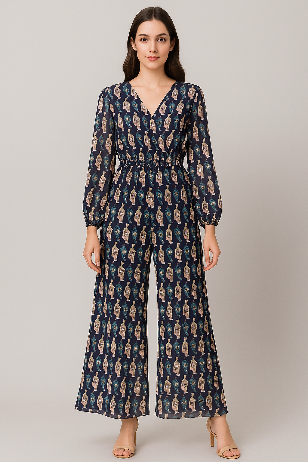 Stylized Leaf Motif Allover Digital Printed Fabric - Pure Georgette