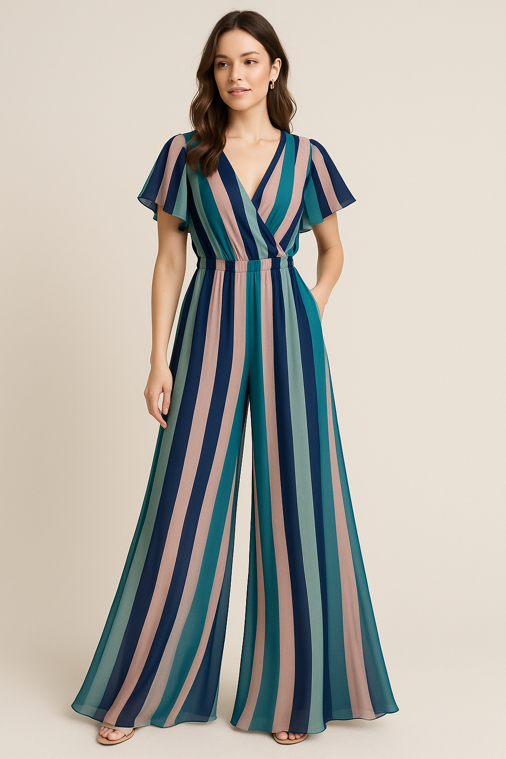 Subtle Colour Stripes Digital Printed Fabric - Pure Georgette