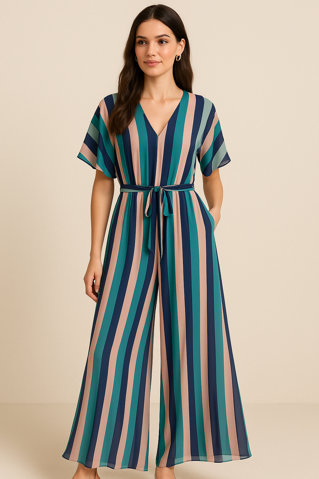 Subtle Colour Stripes Digital Printed Fabric - Pure Georgette