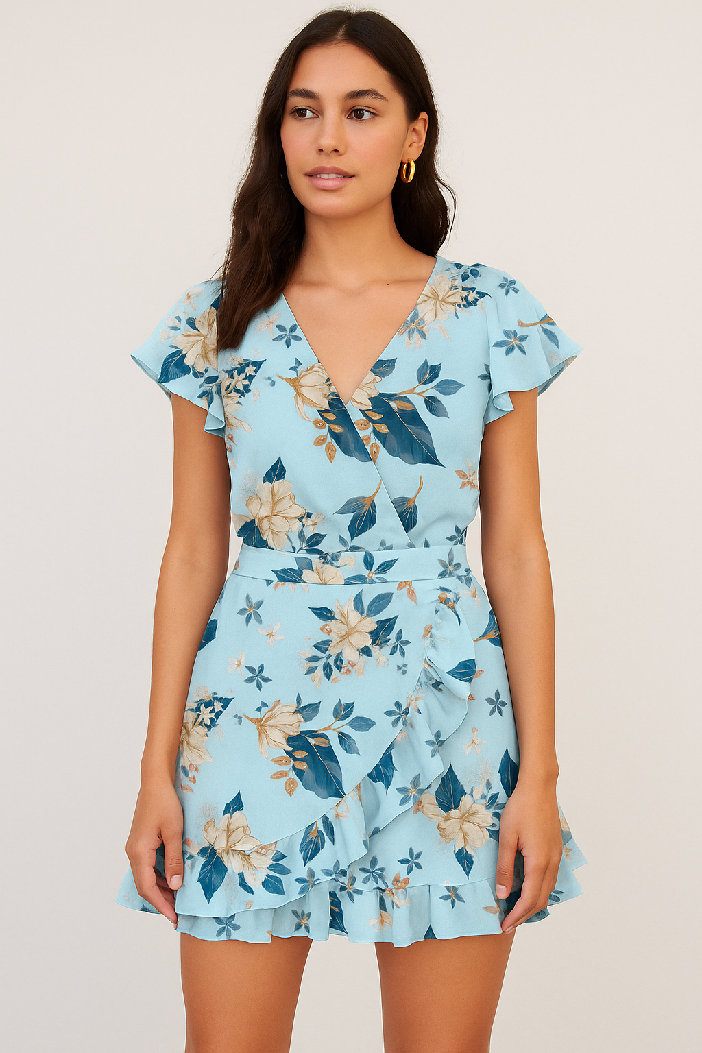 Flower On Ocean Blue Digital Printed Fabric - Pure Georgette