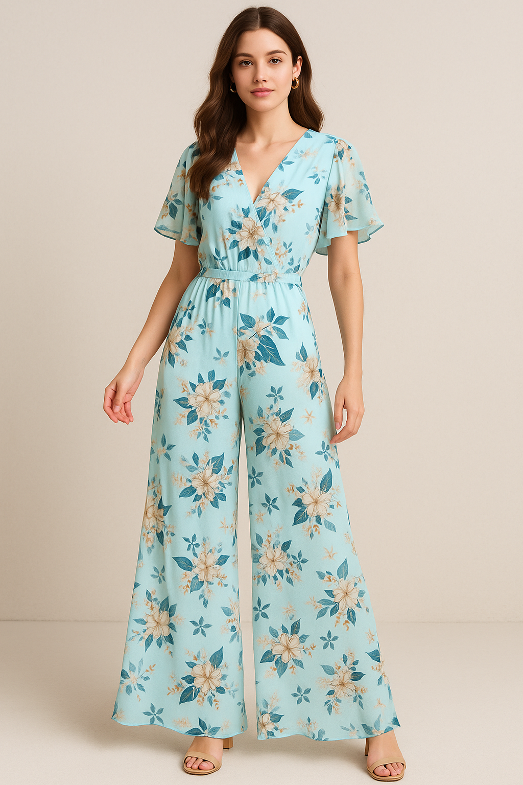 Flower On Ocean Blue Digital Printed Fabric - Pure Georgette