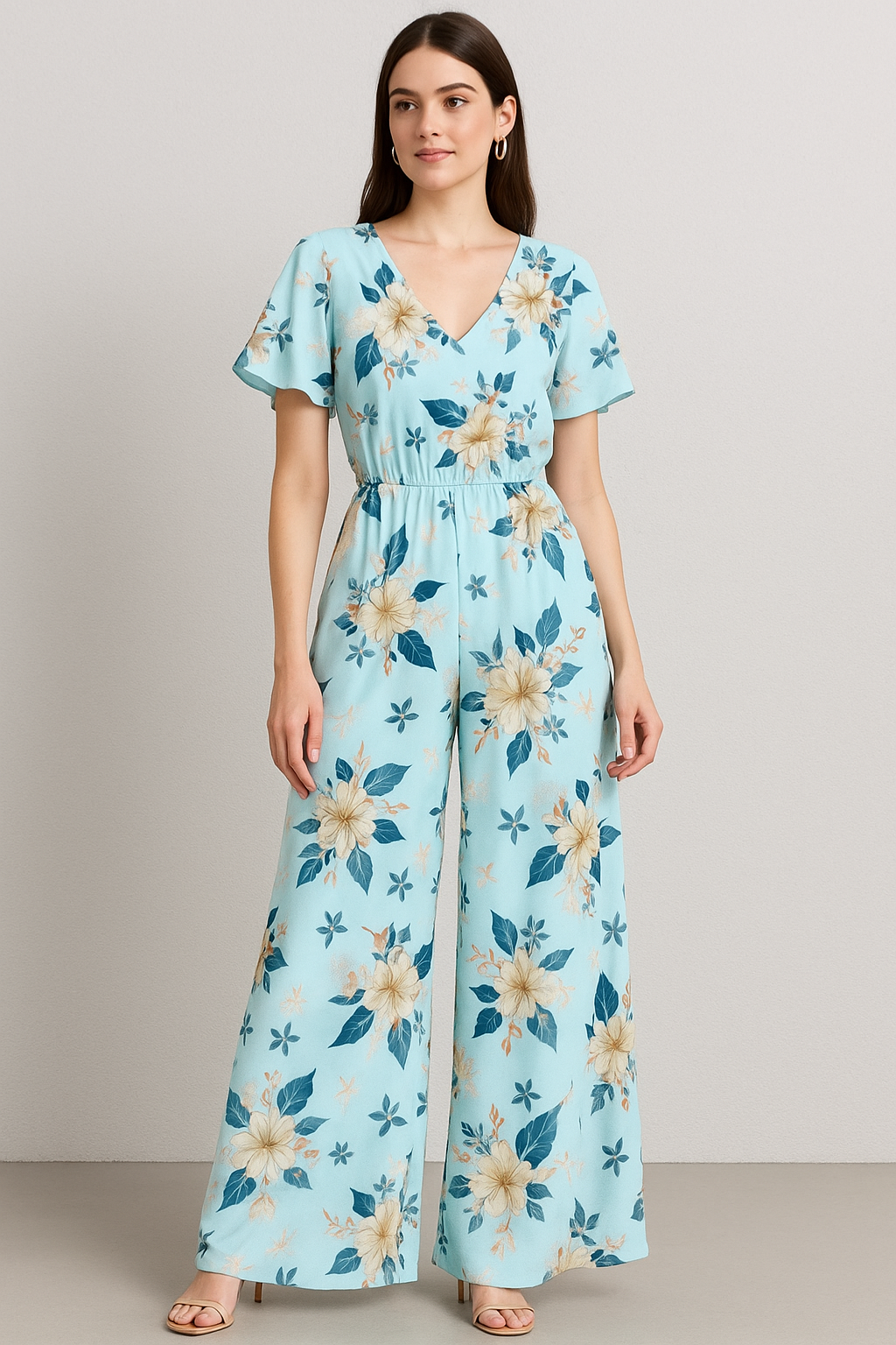 Flower On Ocean Blue Digital Printed Fabric - Pure Georgette