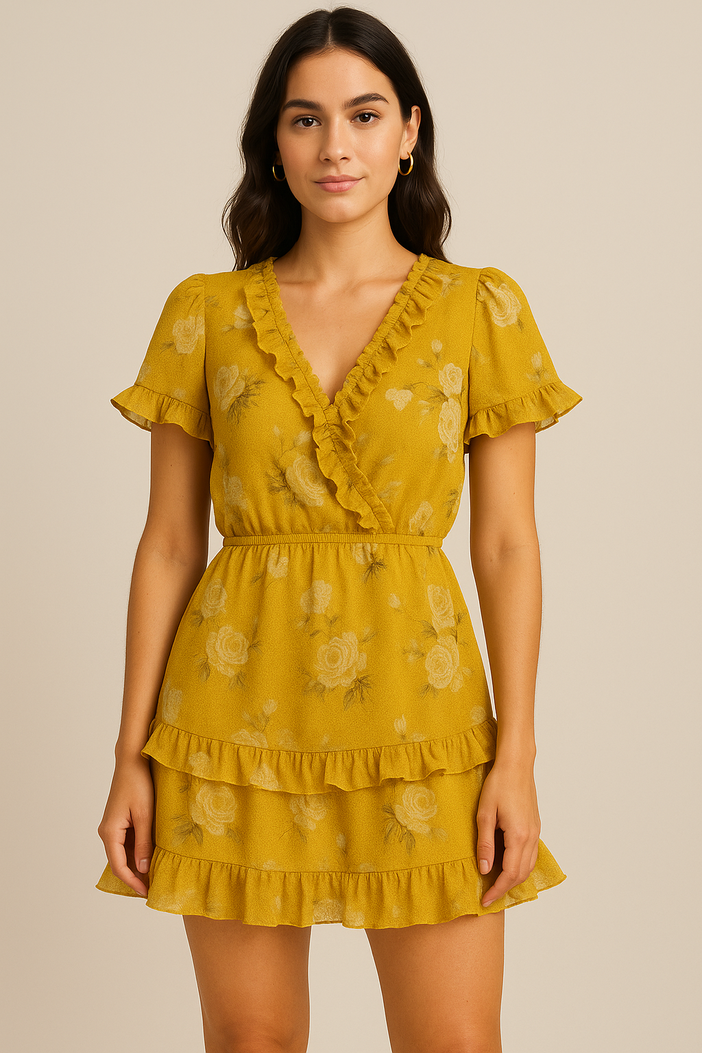 Lemon Yellow Flower Allover Digital Printed Fabric - Pure Georgette