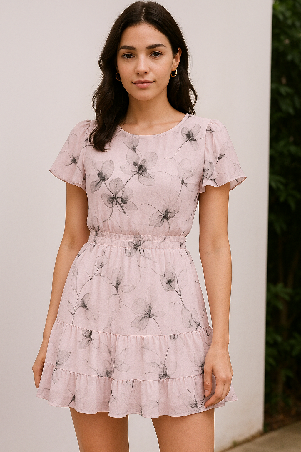 Black Floating Flowers Digital Printed Fabric - Pure Georgette