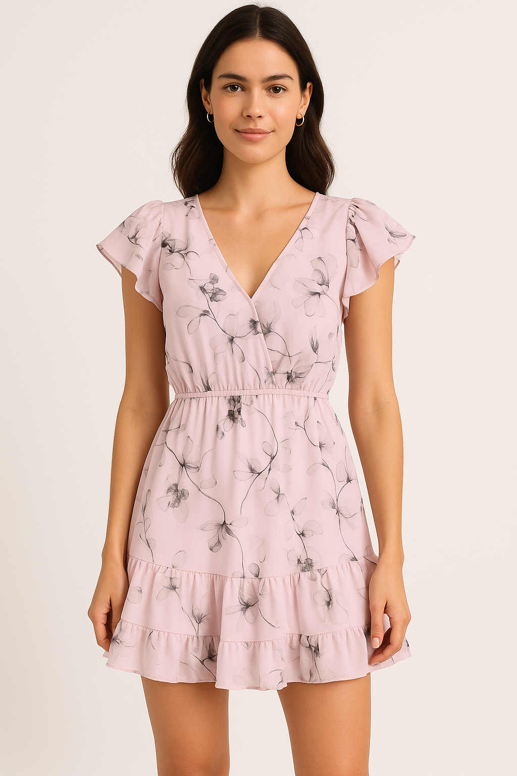 Black Floating Flowers Digital Printed Fabric - Pure Georgette