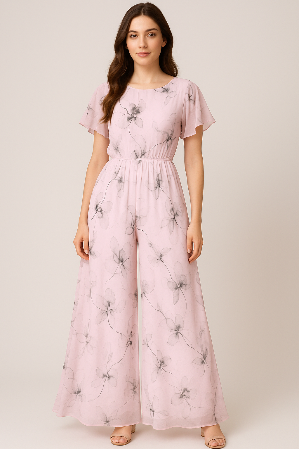 Black Floating Flowers Digital Printed Fabric - Pure Georgette