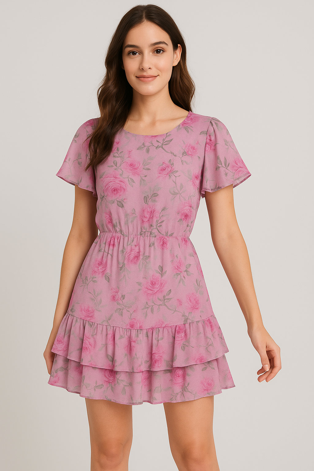 Pink Rose Allover Digital Printed Fabric - Pure Georgette