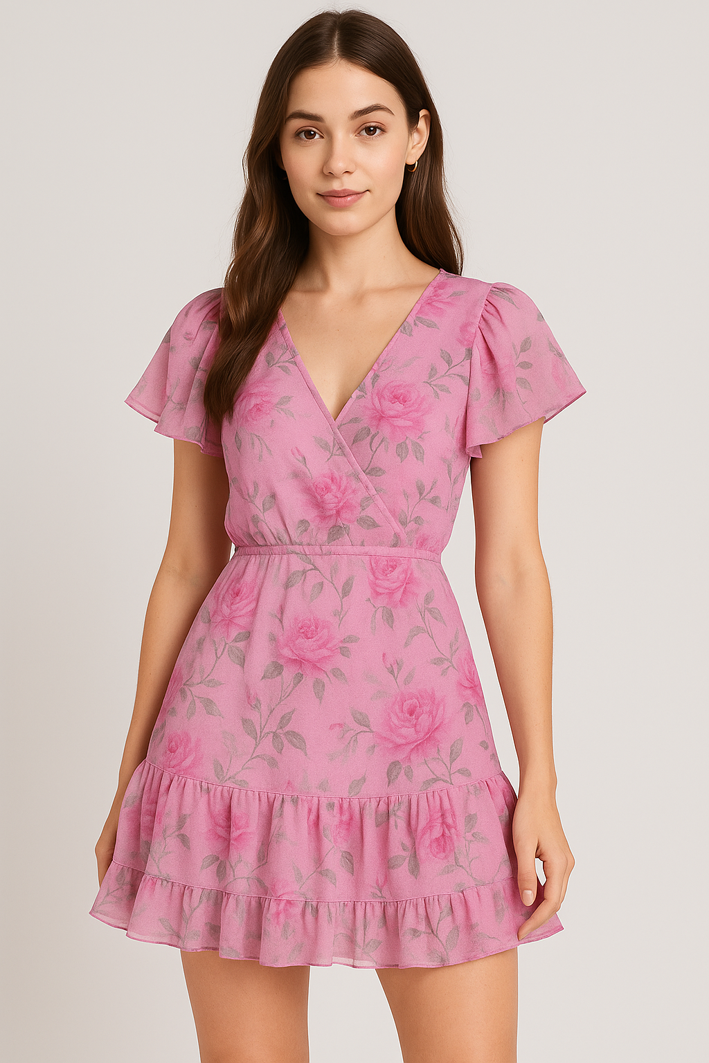 Pink Rose Allover Digital Printed Fabric - Pure Georgette