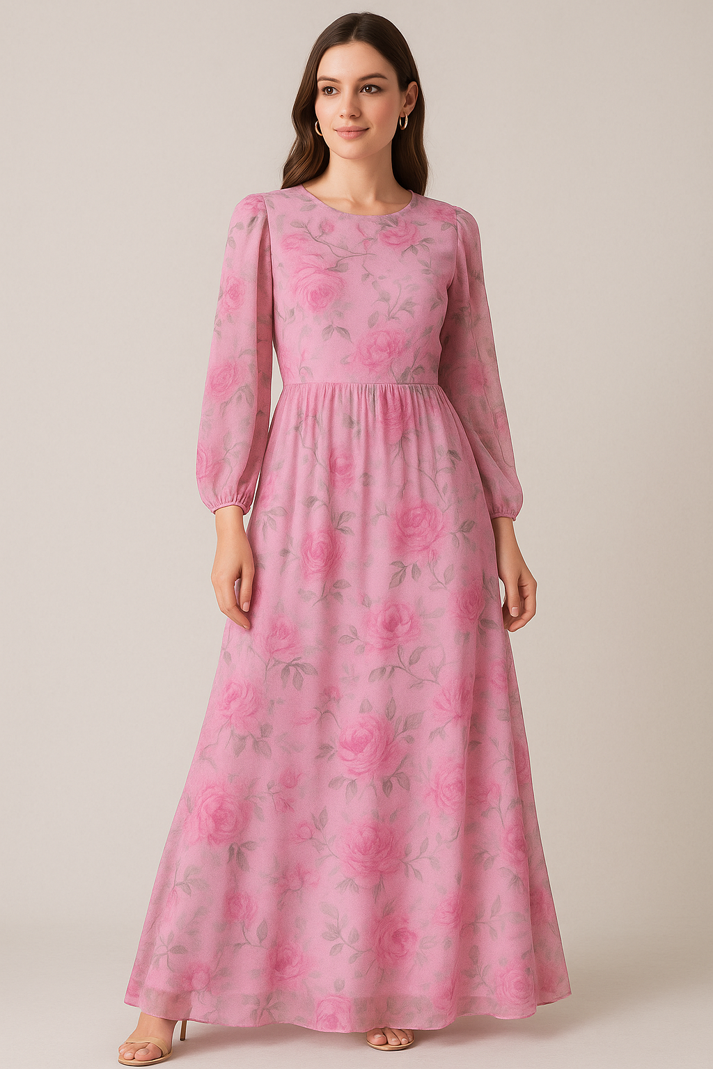 Pink Rose Allover Digital Printed Fabric - Pure Georgette