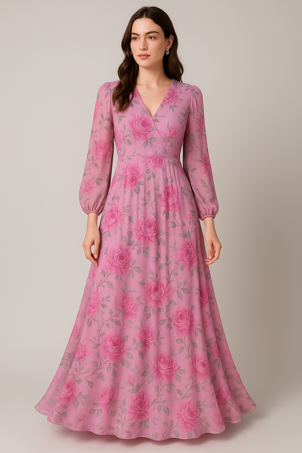 Pink Rose Allover Digital Printed Fabric - Pure Georgette