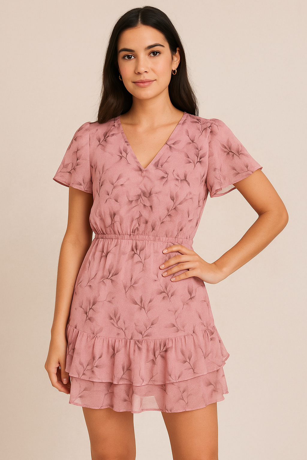 Pinkish Thin And Light Leaves Digital Printed Fabric - Pure Georgette