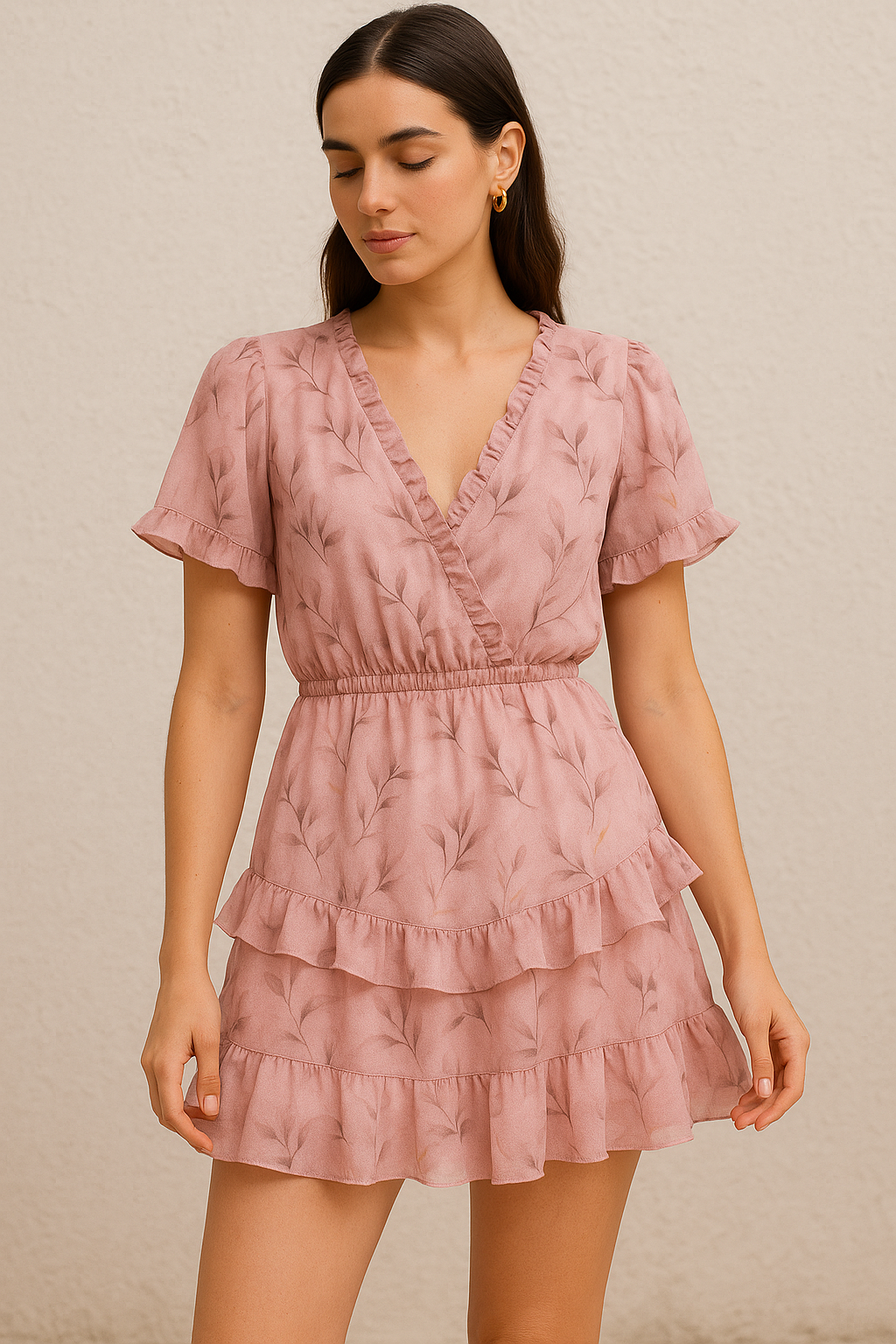 Pinkish Thin And Light Leaves Digital Printed Fabric - Pure Georgette