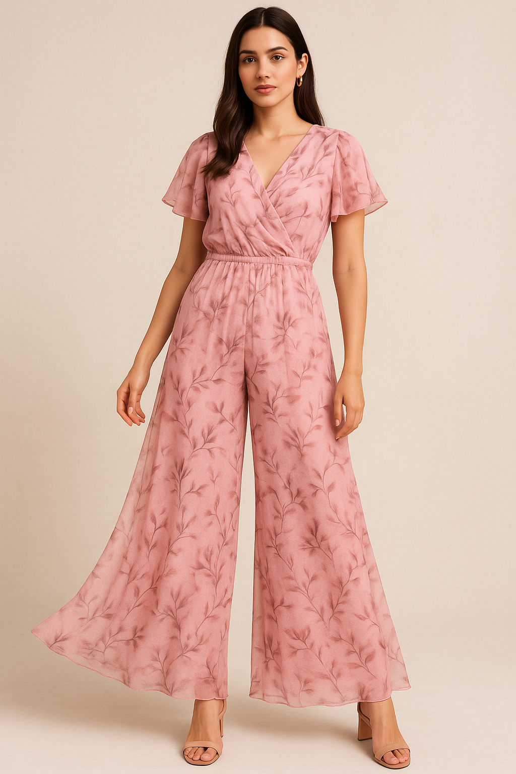 Pinkish Thin And Light Leaves Digital Printed Fabric - Pure Georgette