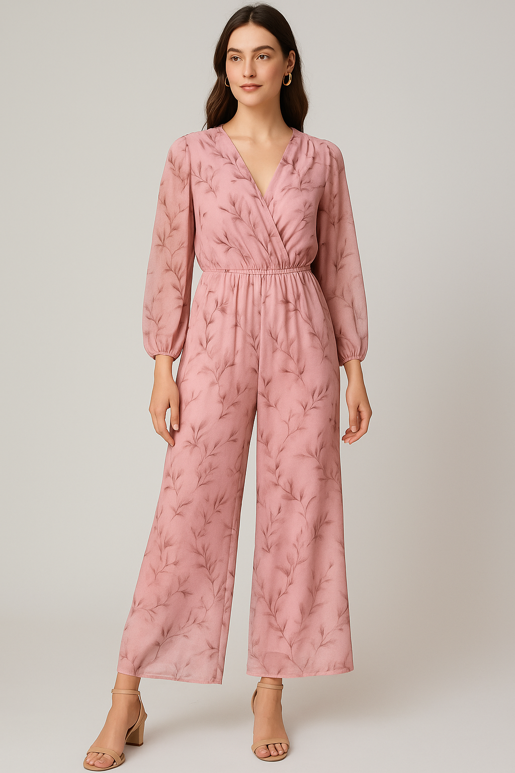 Pinkish Thin And Light Leaves Digital Printed Fabric - Pure Georgette