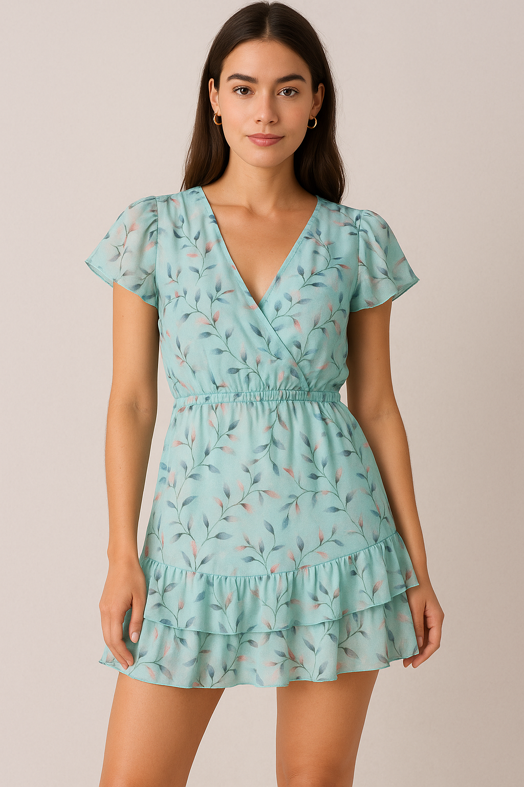 Bluish Thin And Light Leaves Digital Printed Fabric - Pure Georgette