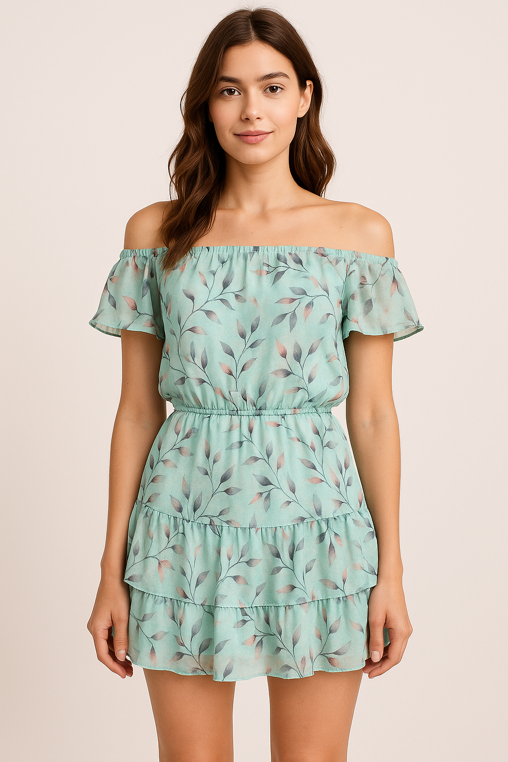 Bluish Thin And Light Leaves Digital Printed Fabric - Pure Georgette