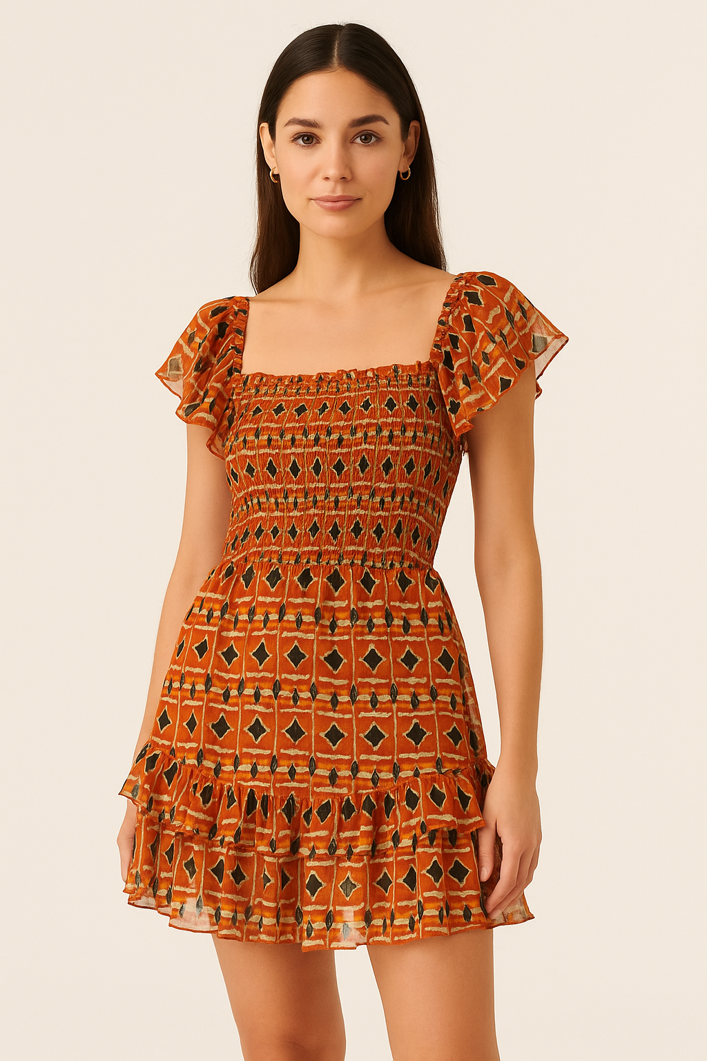 Orange Abstract Repeat Motif Digital Printed Fabric - Pure Georgette