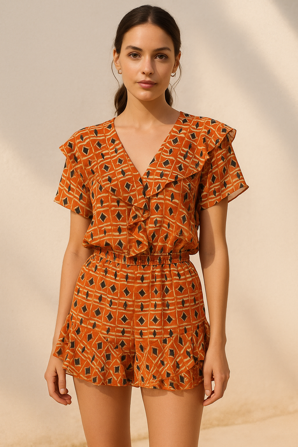 Orange Abstract Repeat Motif Digital Printed Fabric - Pure Georgette