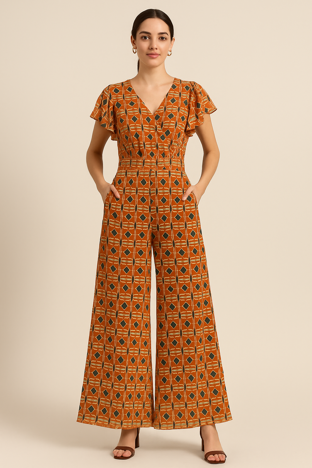 Orange Abstract Repeat Motif Digital Printed Fabric - Pure Georgette