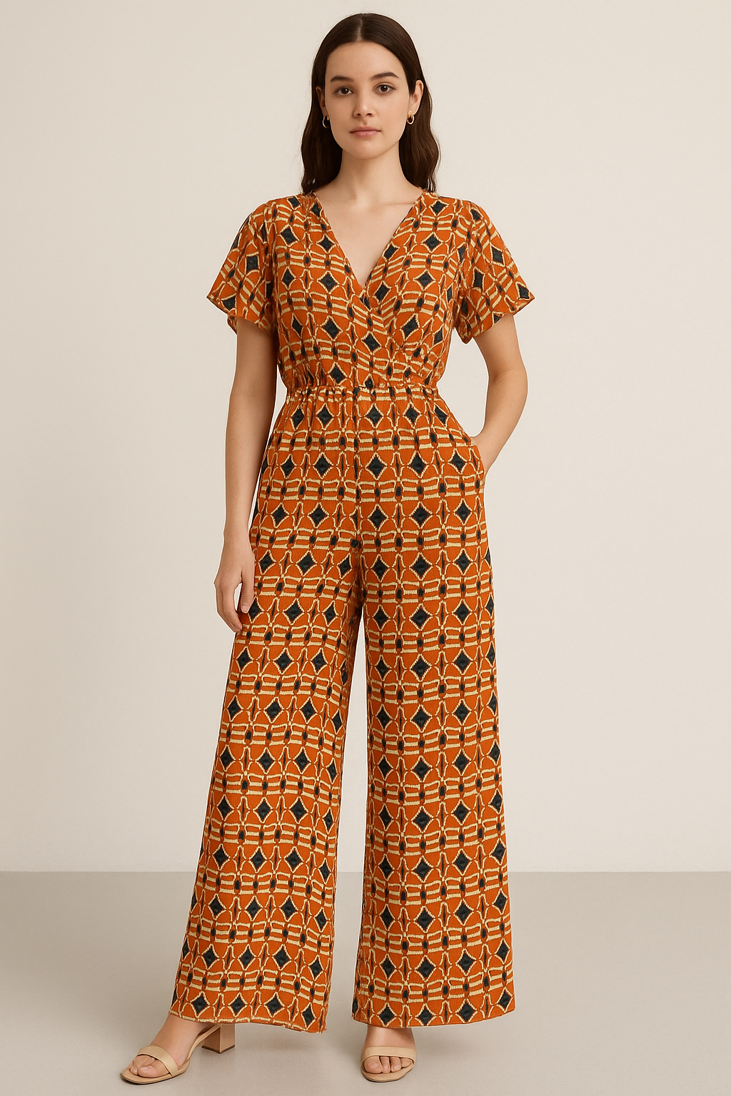 Orange Abstract Repeat Motif Digital Printed Fabric - Pure Georgette