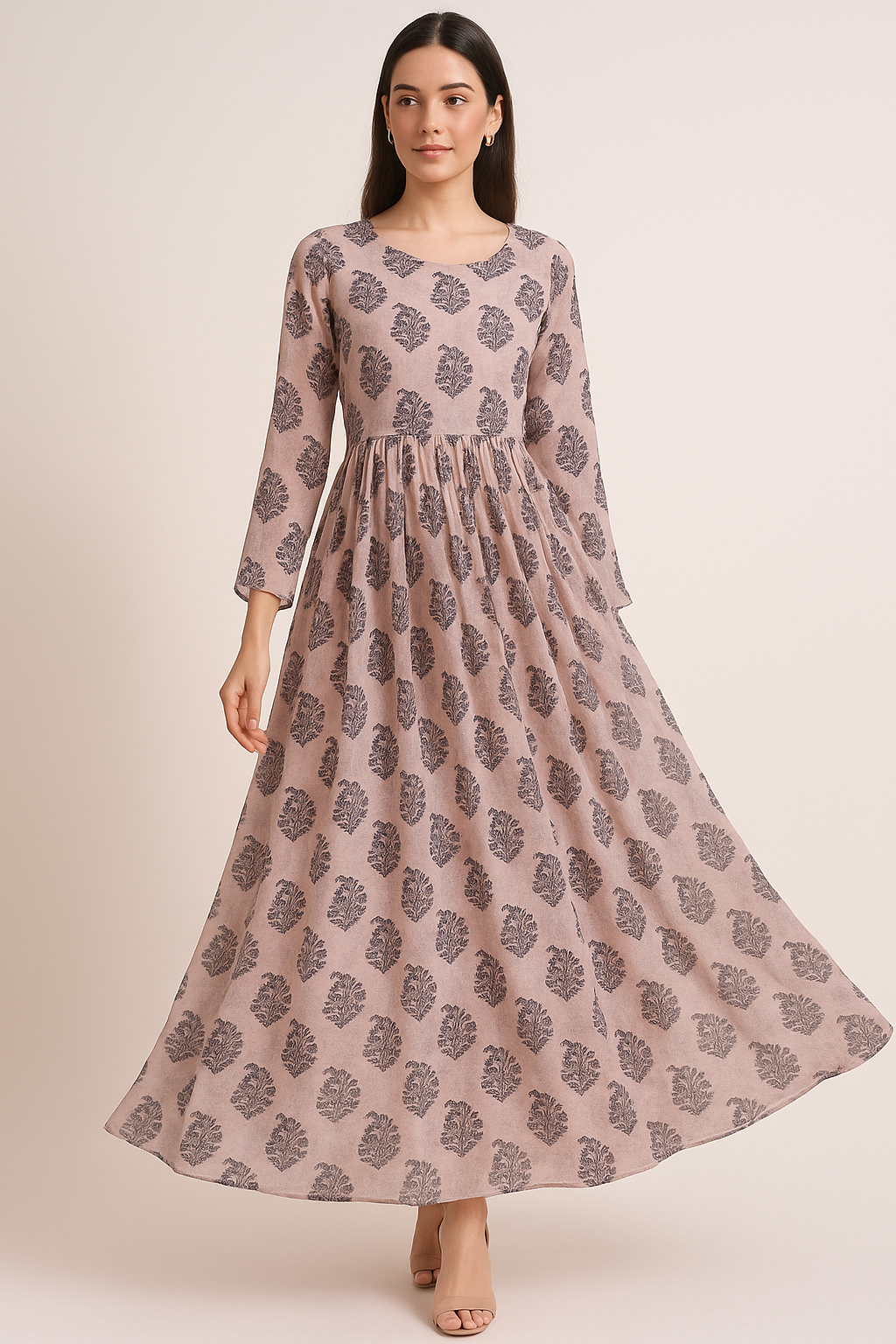 Block Print Motif Digital Printed Fabric - Pure Georgette