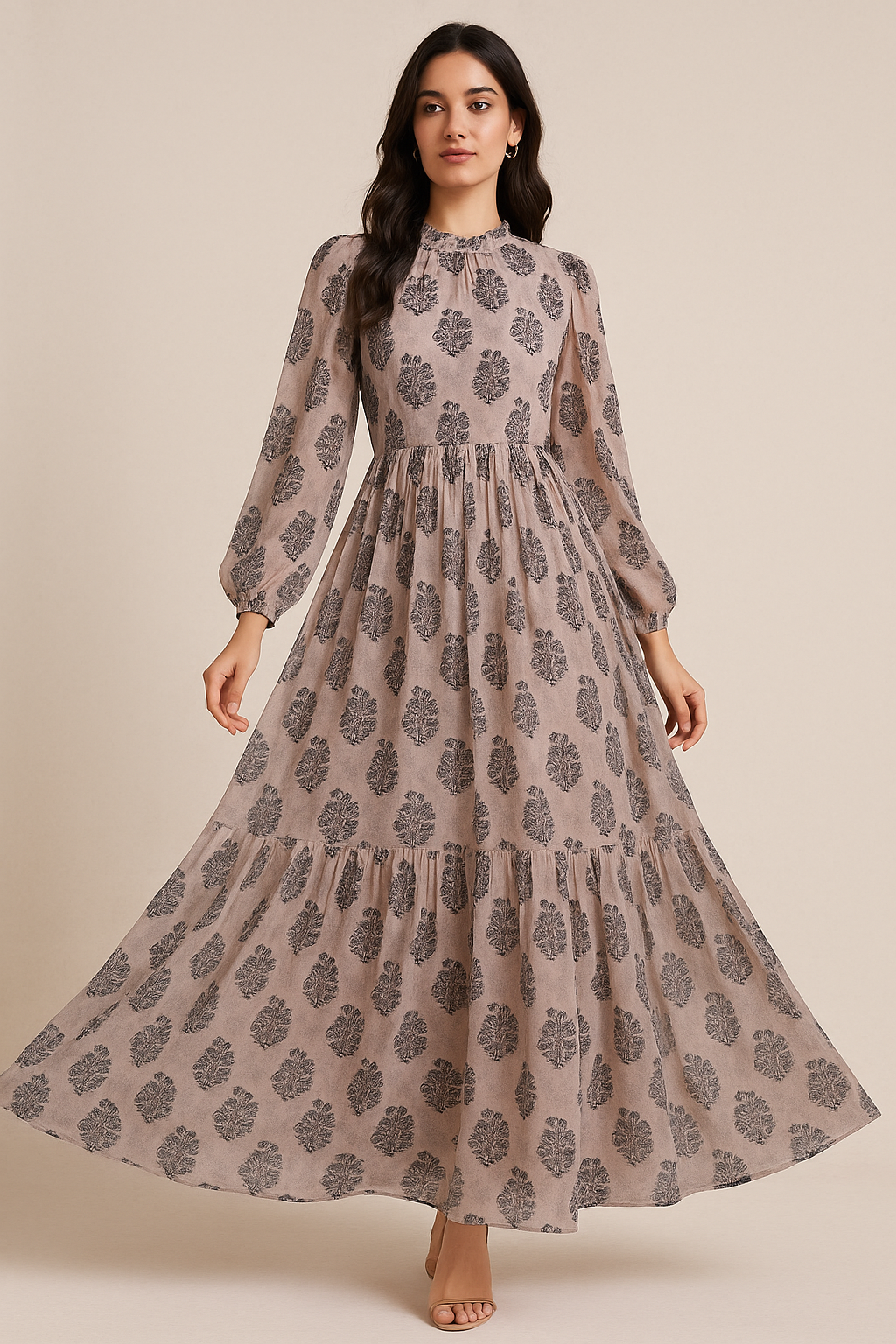 Block Print Motif Digital Printed Fabric - Pure Georgette