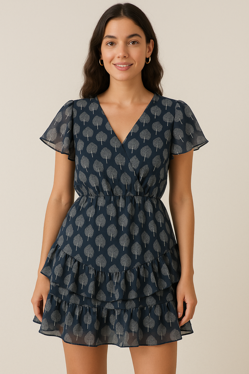 Stylized Mepal Leaf Motif Digital Printed Fabric - Pure Georgette